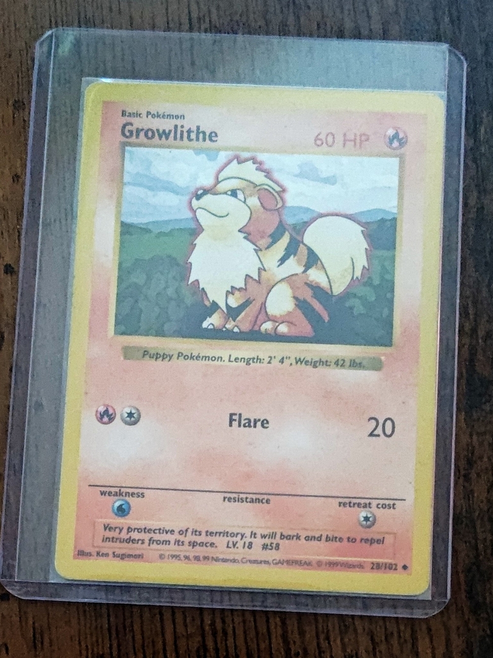 Near Mint Shadowless Growlithe Pokémon Trading Card